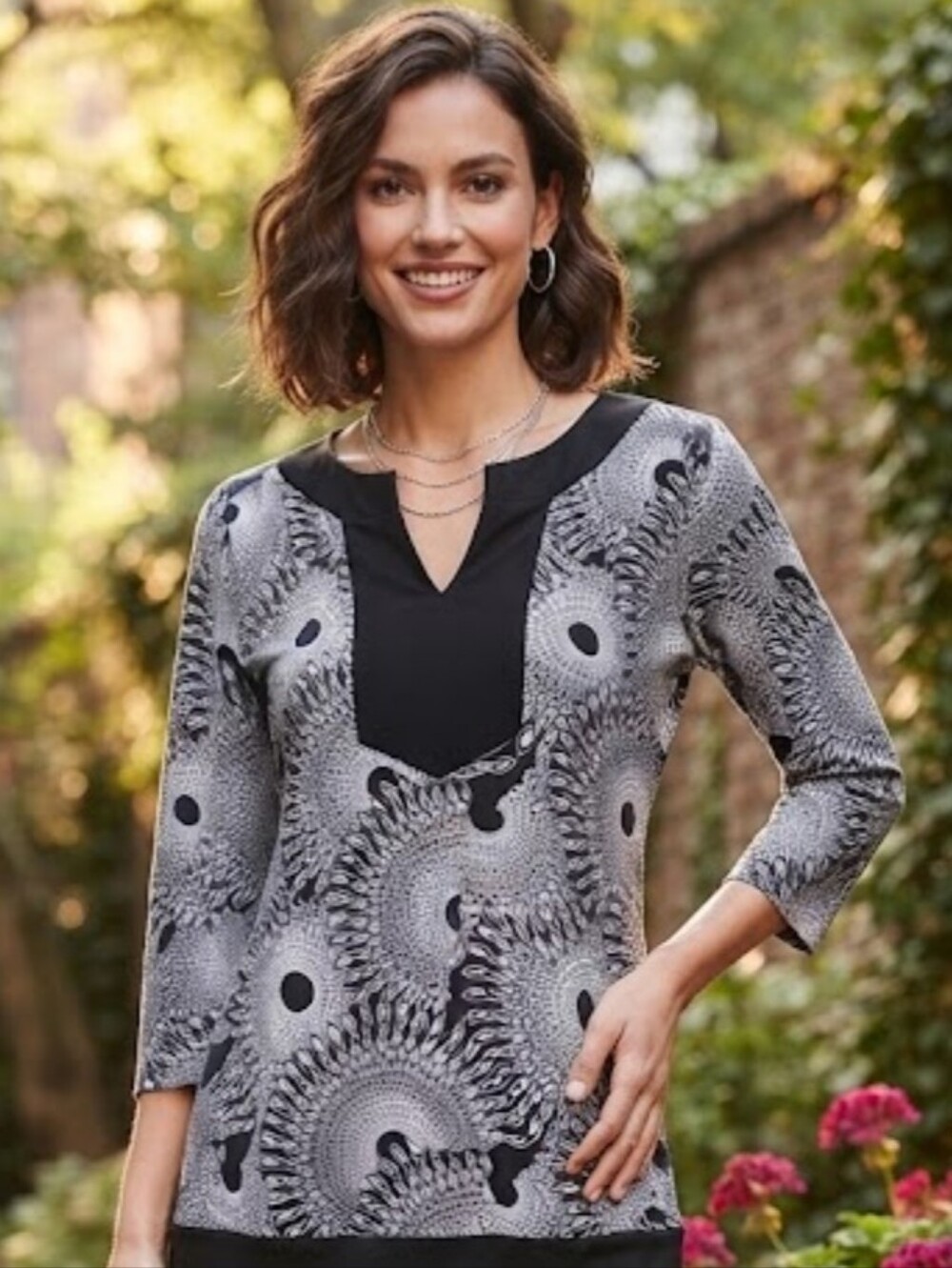 Jaclyn Smith Monochrome Patterned Tunic
